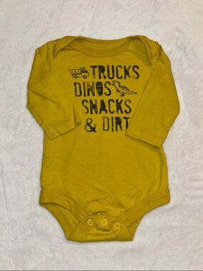 (3 for $10) George Yellow Long-Sleeve Baby One-Piece Trucks Dinos Snacks & Dirt